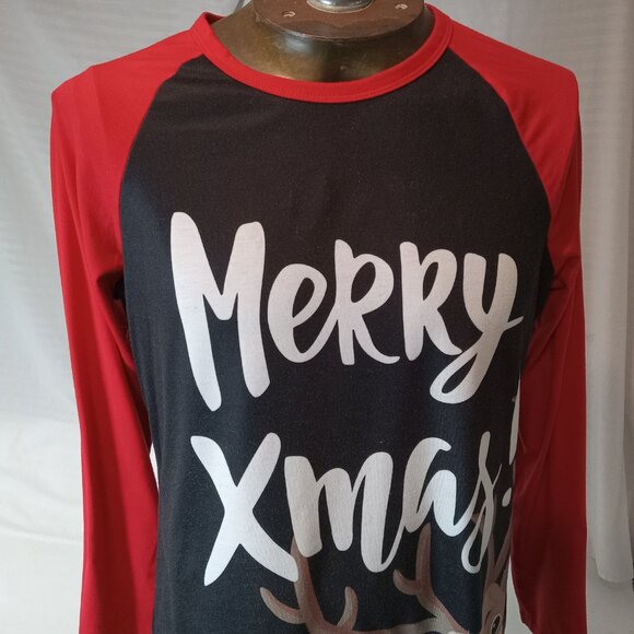 PatPat Christmas Reindeer Plaid Raglan Shirt Women’s Large Long Sleeve Holiday - Picture 3 of 10